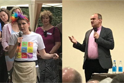 Jo at Sutton LibDems garden party on PrideinLondon day, Ed at Gatwick hustings #LibDemLeadership